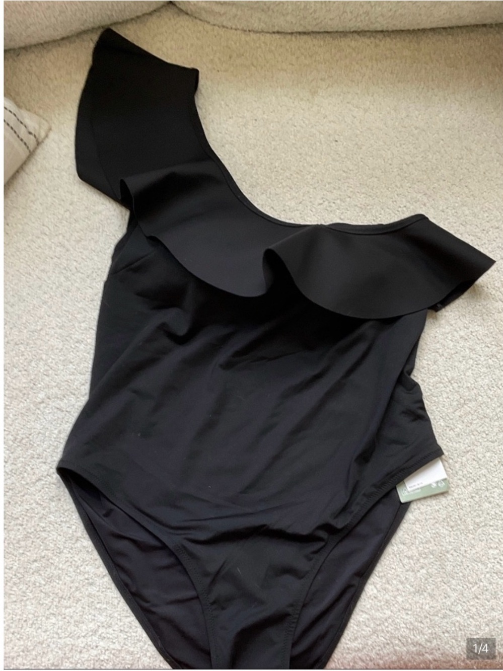 H&M Black One-Shoulder Ruffle One-Piece Swimsuit